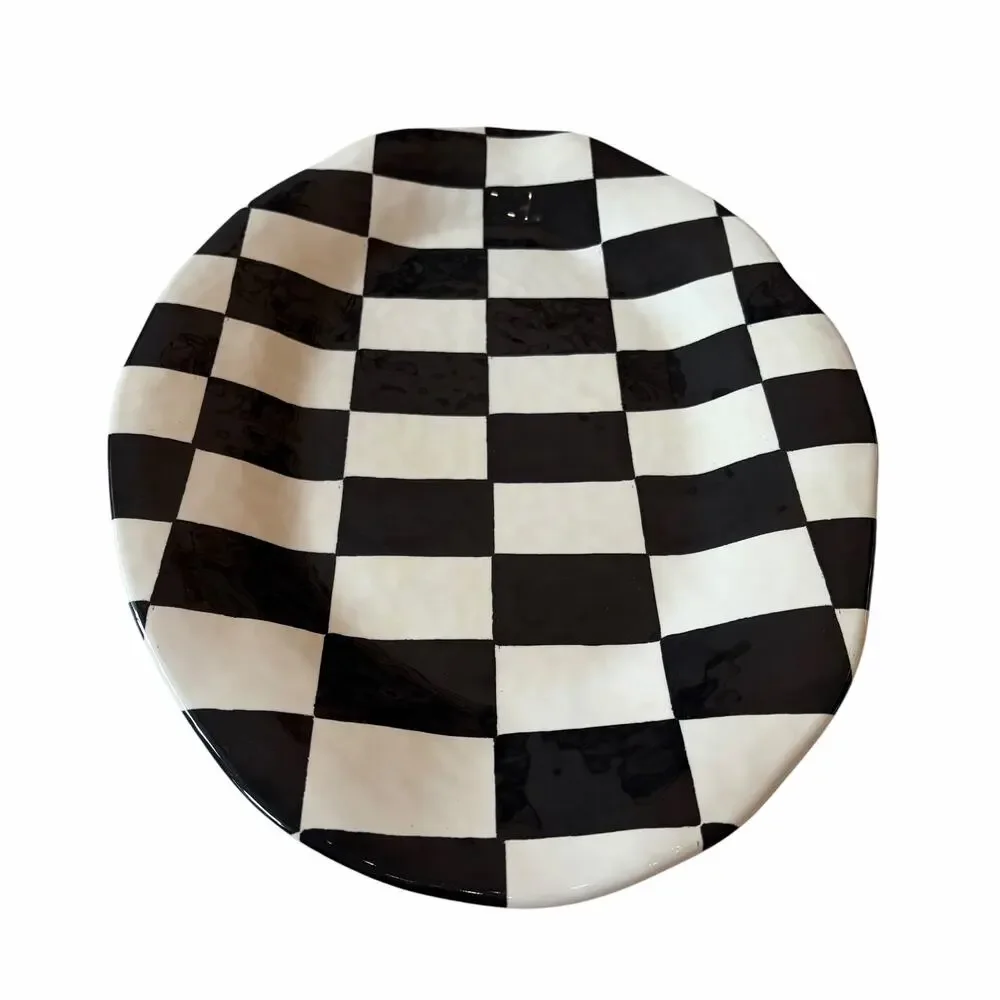 Black & White Checkered Melamine Large Serving Platter 13X18 Oval NEW